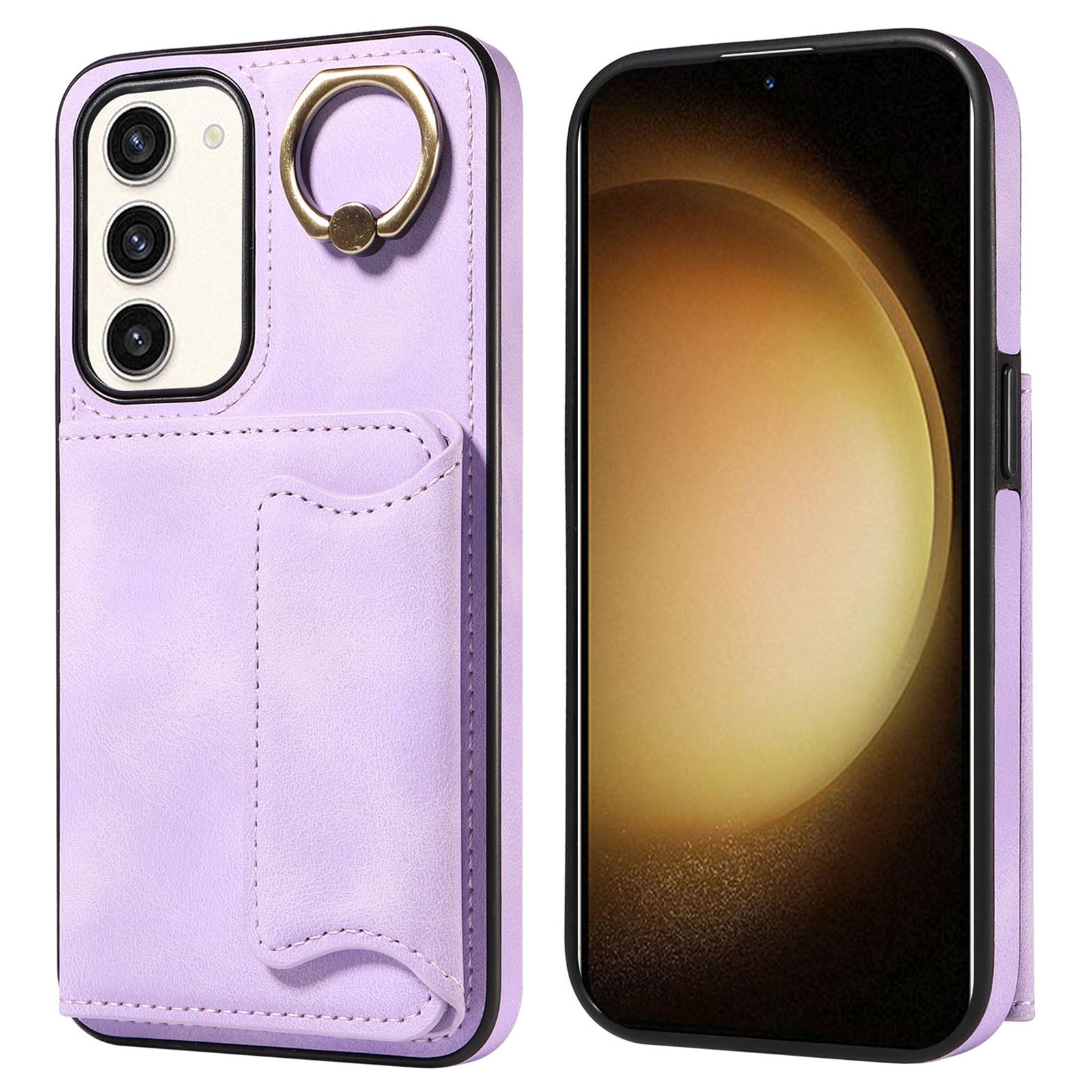 001 For Samsung Galaxy S23 Card Holder Back Cover Ring Kickstand PU Leather Coated TPU Phone Case 001 For Samsung Galaxy S23 Card Holder Back Cover Ring Kickstand PU Leather Coated TPU Phone Case